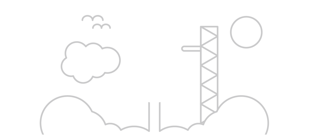 Icon of a rocket ship lifting off from a launch pad